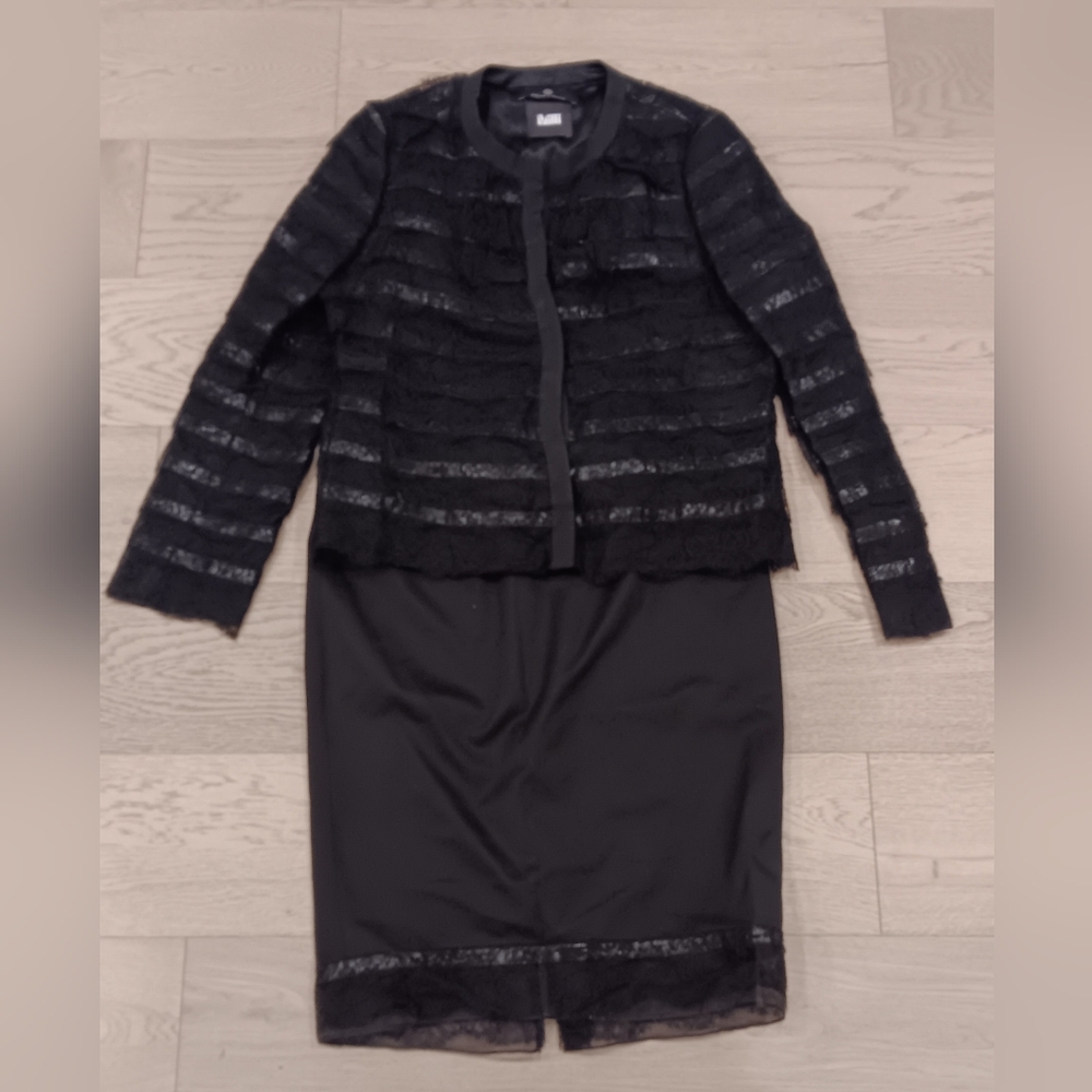 RENA LANGE Elegant Black Lace Skirt Suit Set 8